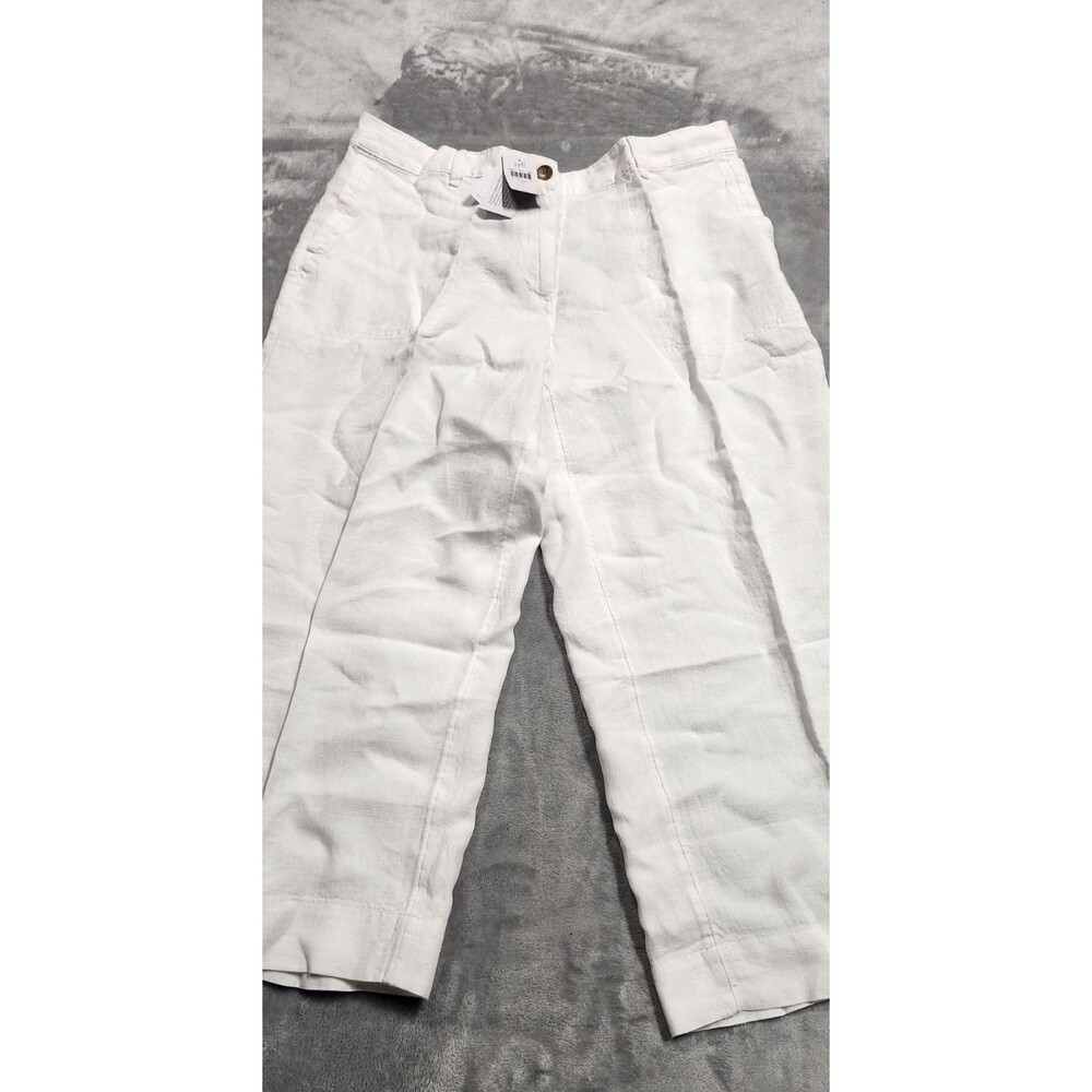 NWT J.Jill Women's Size Large White 100% Linen Creased‎ Front Wide Leg Pants